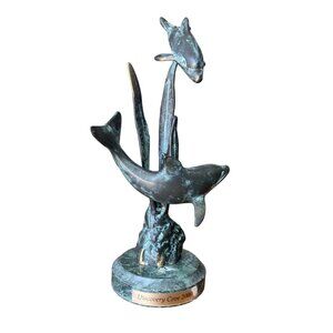 Discovery Cove 2000 SPI Gallery Metal 2 Dolphins Statue Sculpture 8" tall